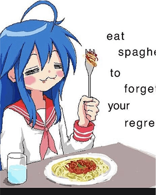 Anime girl eating spaghetti